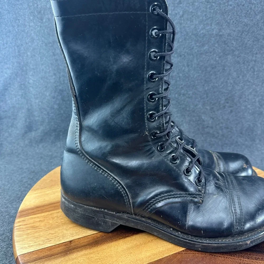 Vtg Black Leather Military Paratrooper Combat Jump Boots Cap Toe USA Made 10R